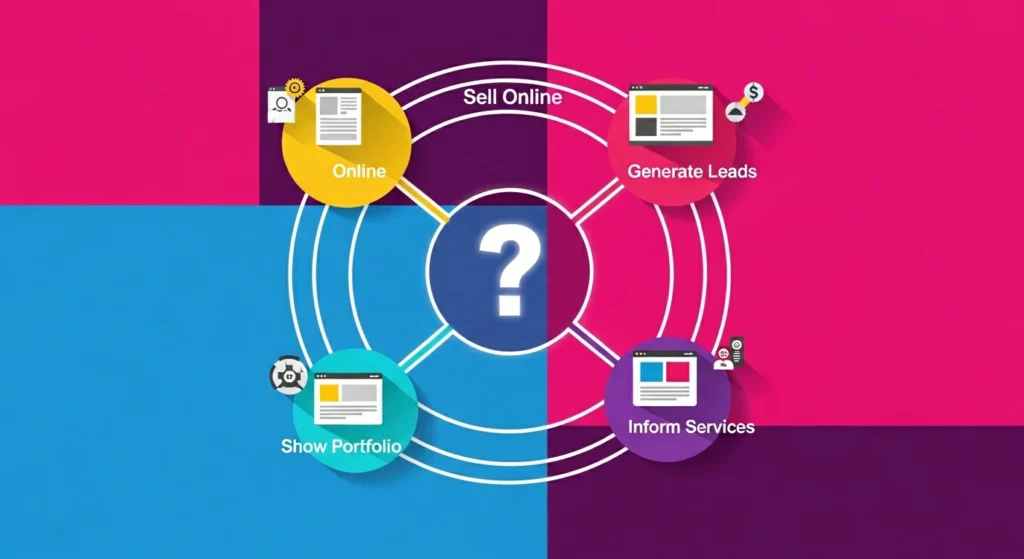 diagrama de flujo mostrando objetivos de negocio y tipos de páginas web